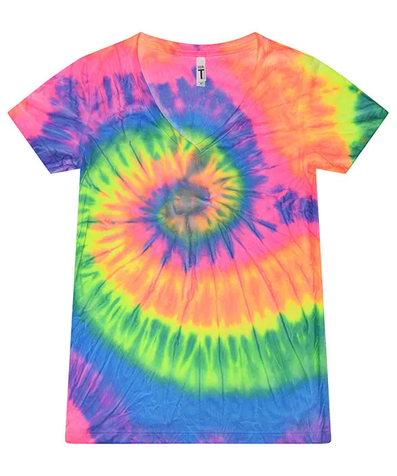 1075CD - Tie-Dye Ladies V-Neck T-Shirt