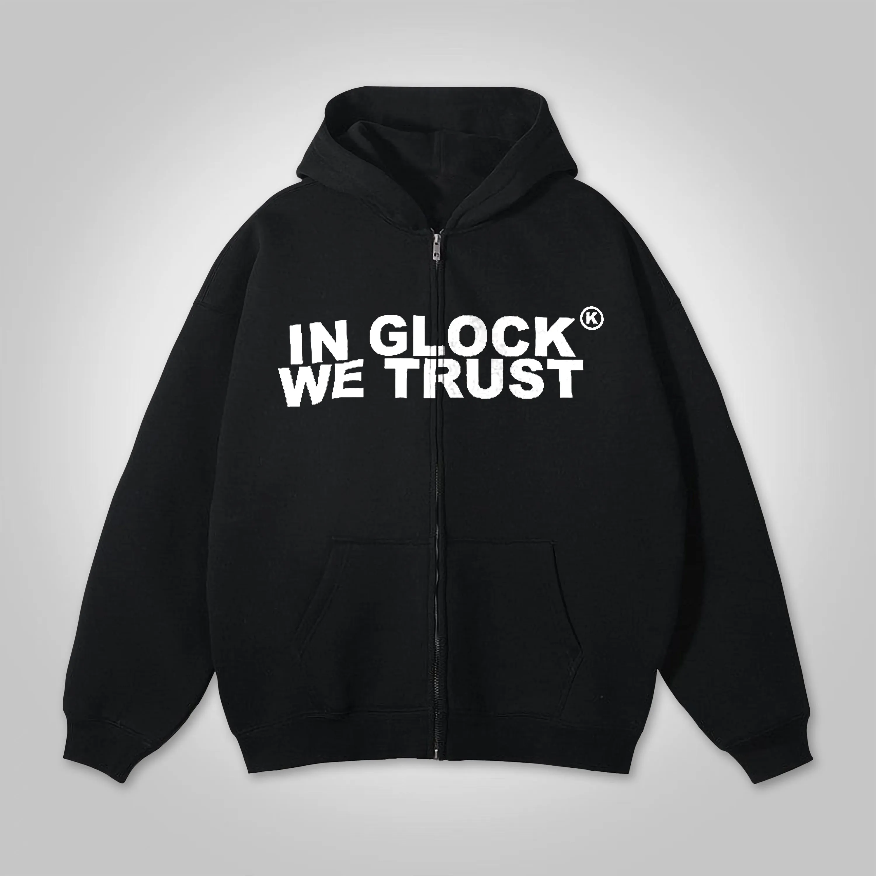 Blavra In Glock We Trust Graphic Oversized Zip Up Hoodie