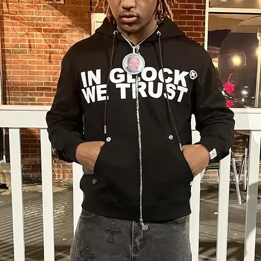 Blavra In Glock We Trust Graphic Oversized Zip Up Hoodie