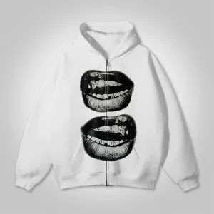 Blavra Men's Lip Graphic Loose Zip Up Hoodie