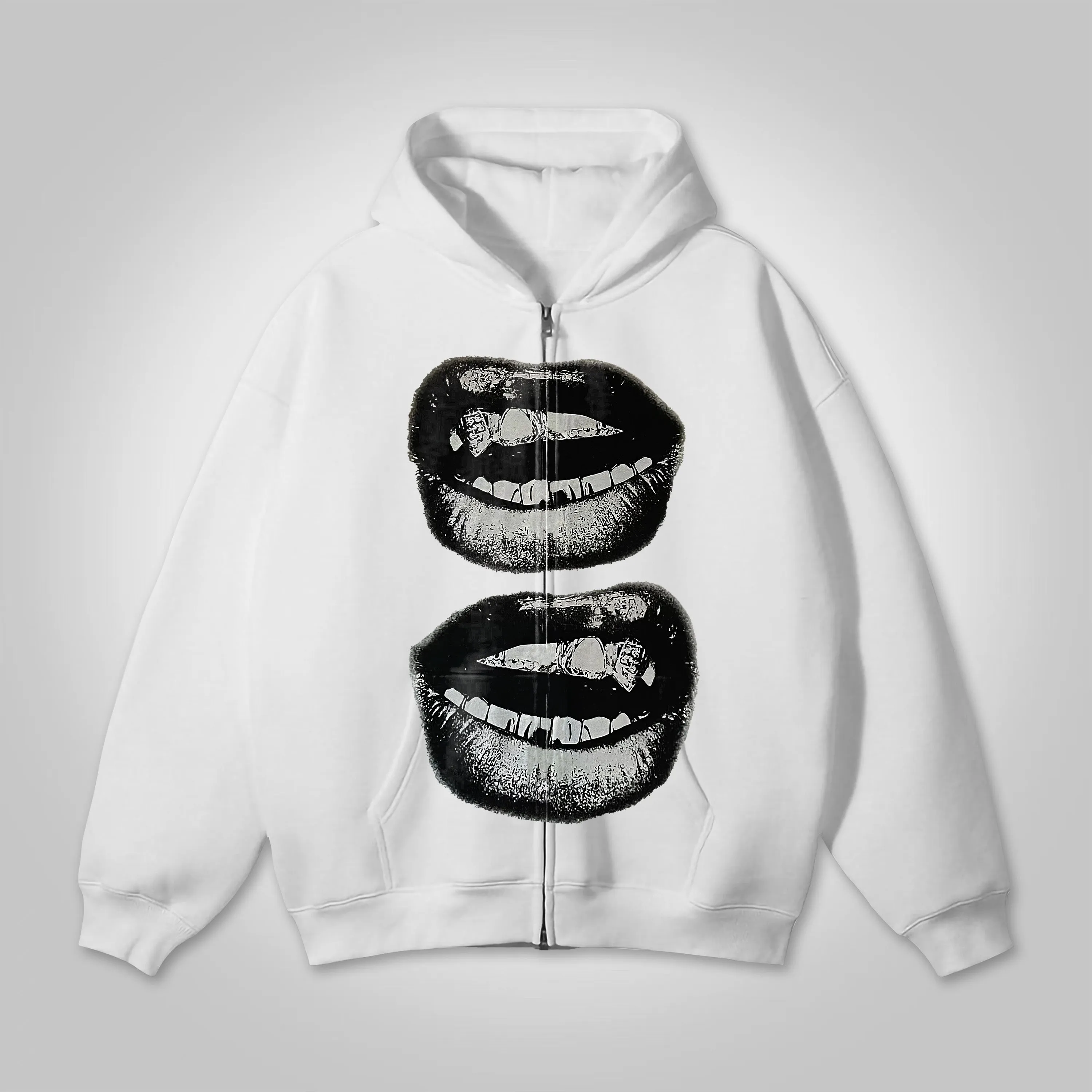 Blavra Men's Lip Graphic Loose Zip Up Hoodie