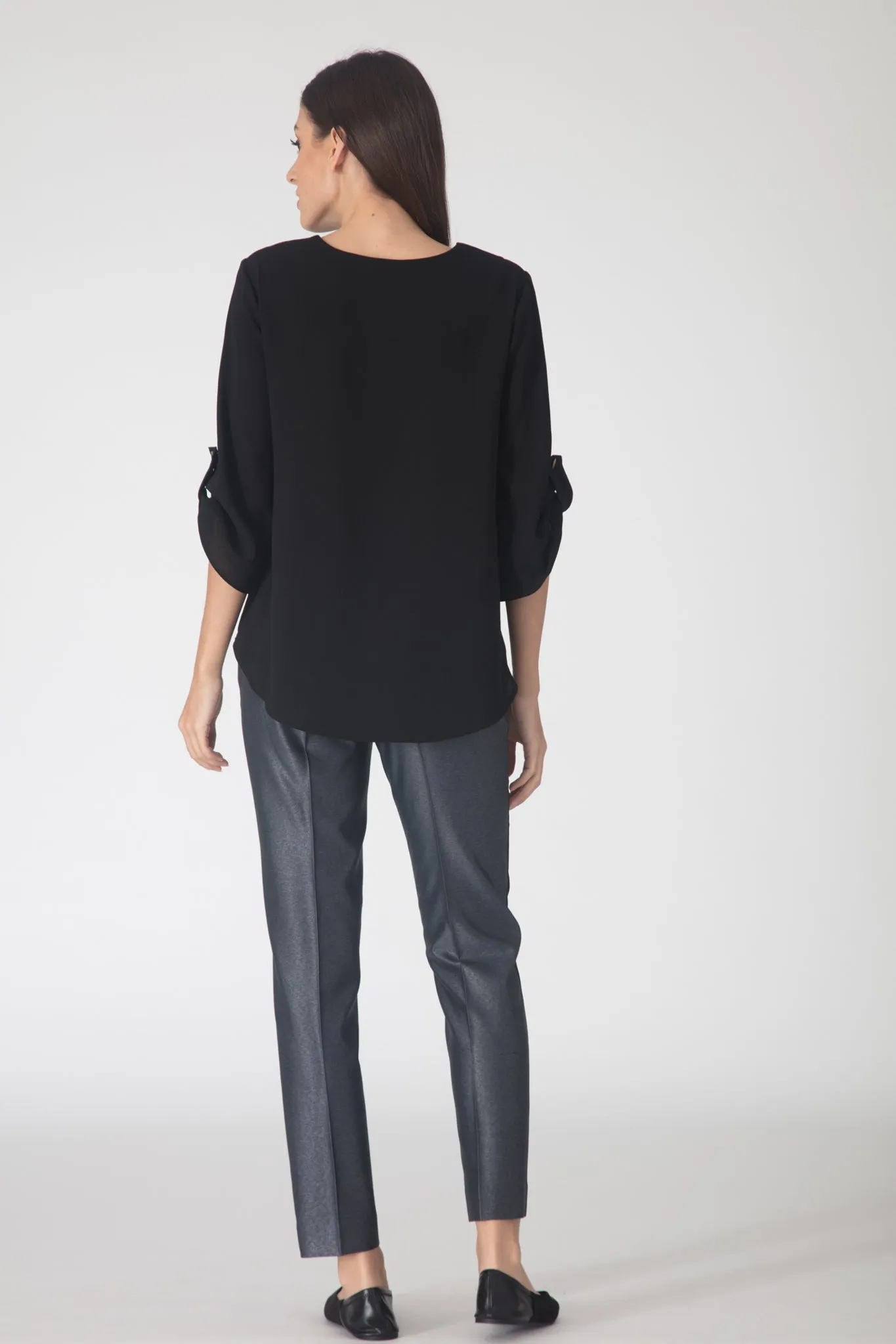 Carbon Zipper-Front Flowy Top