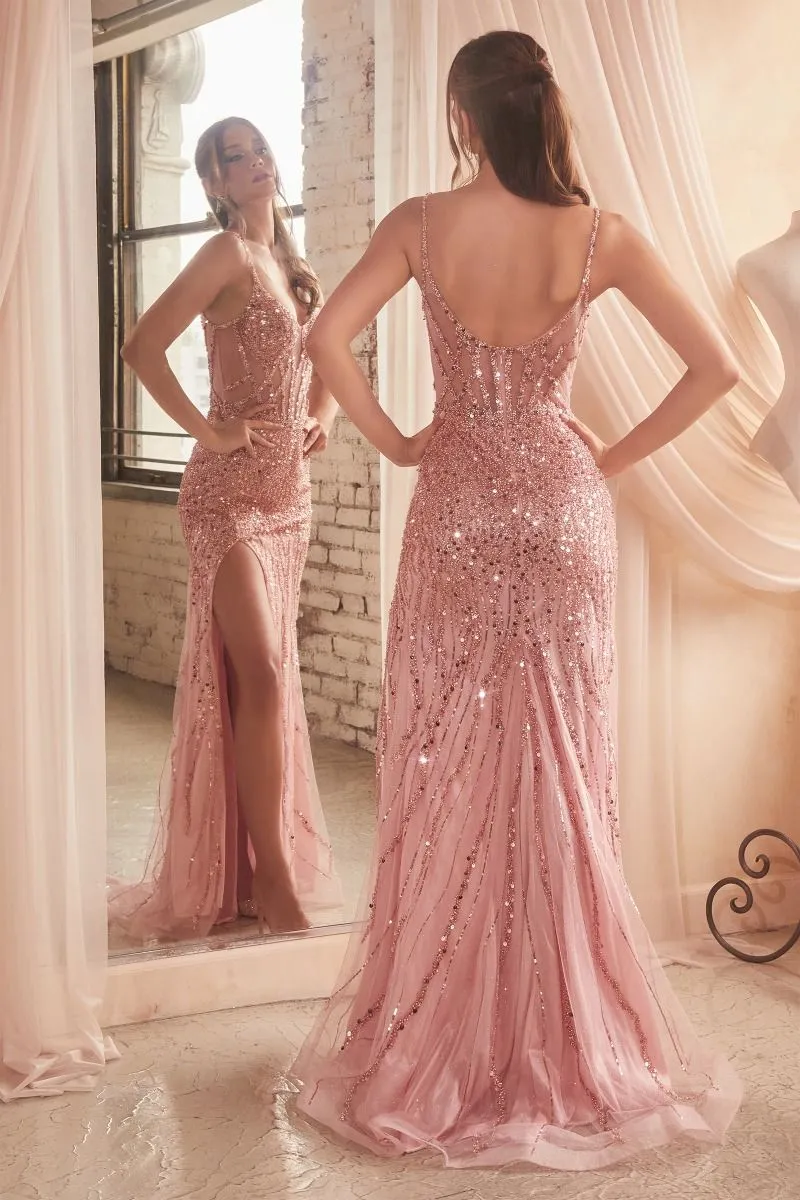 CD0220 SEQUIN FITTED GOWN