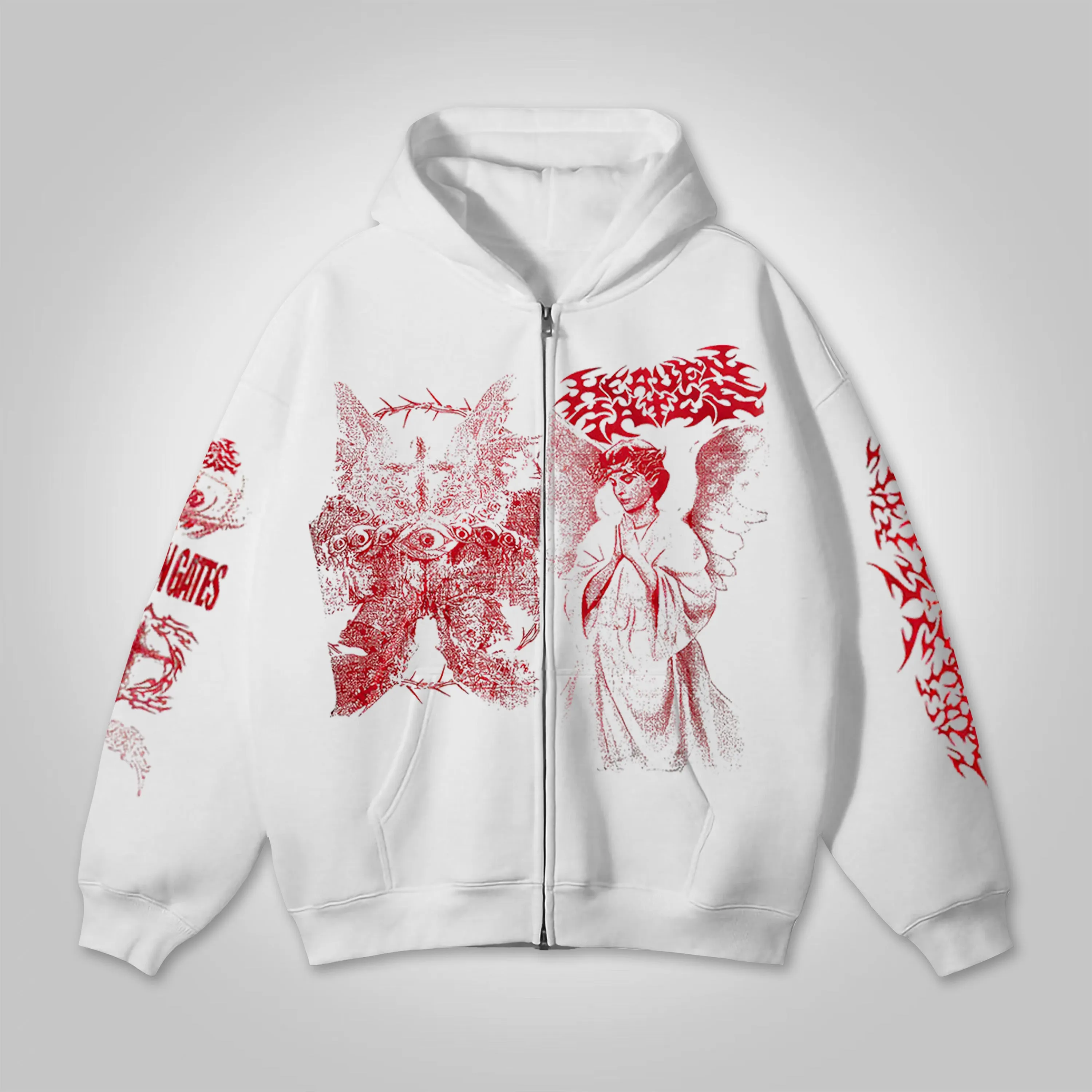 Heaven Gates Angelic Graphic Print Zip Up Hoodie