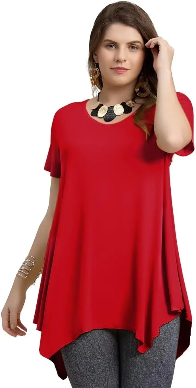 LARACE Plus Size Tops for Womens Summer Clothes Short Sleeve Shirts Casual V Neck Tunic Asymmetrical Blouses