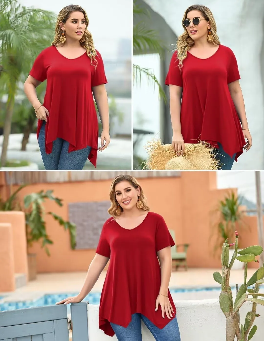 LARACE Plus Size Tops for Womens Summer Clothes Short Sleeve Shirts Casual V Neck Tunic Asymmetrical Blouses