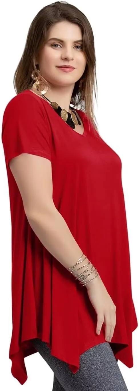 LARACE Plus Size Tops for Womens Summer Clothes Short Sleeve Shirts Casual V Neck Tunic Asymmetrical Blouses