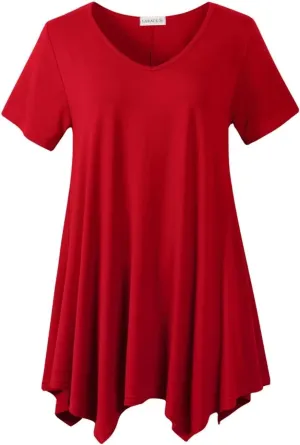 LARACE Plus Size Tops for Womens Summer Clothes Short Sleeve Shirts Casual V Neck Tunic Asymmetrical Blouses