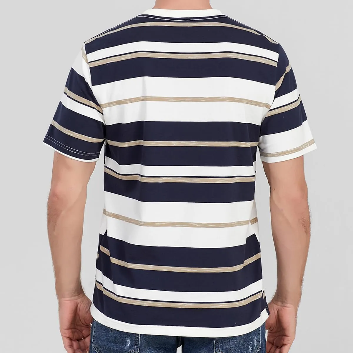 Men's Crew Neck Stripe T-Shirt Loose Short Sleeved Cotton T-Shirt