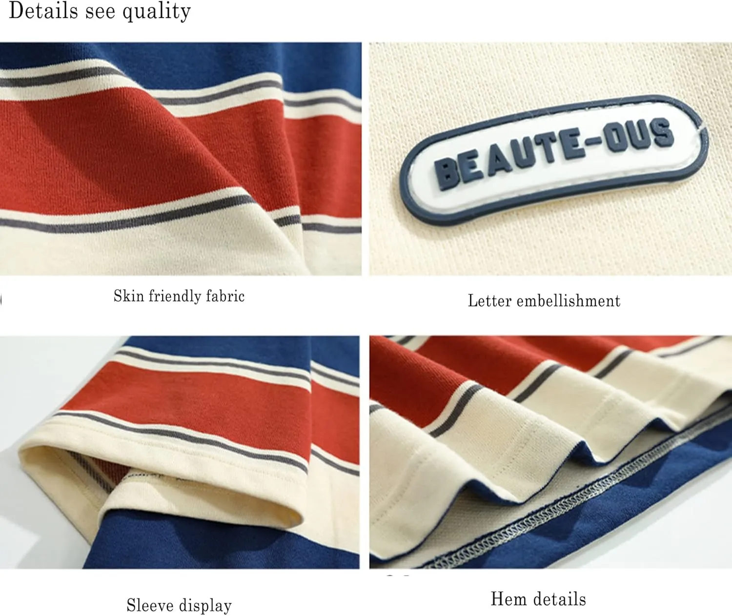 Men's Crew Neck Stripe T-Shirt Loose Short Sleeved Cotton T-Shirt