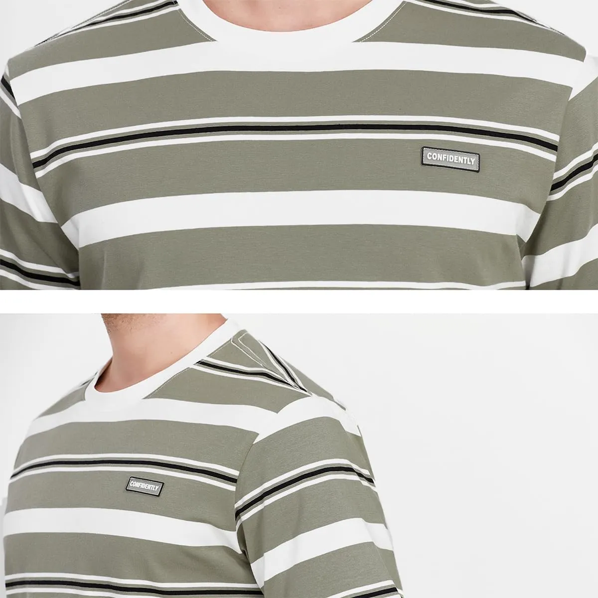 Men's Crew Neck Stripe T-Shirt Loose Short Sleeved Cotton T-Shirt