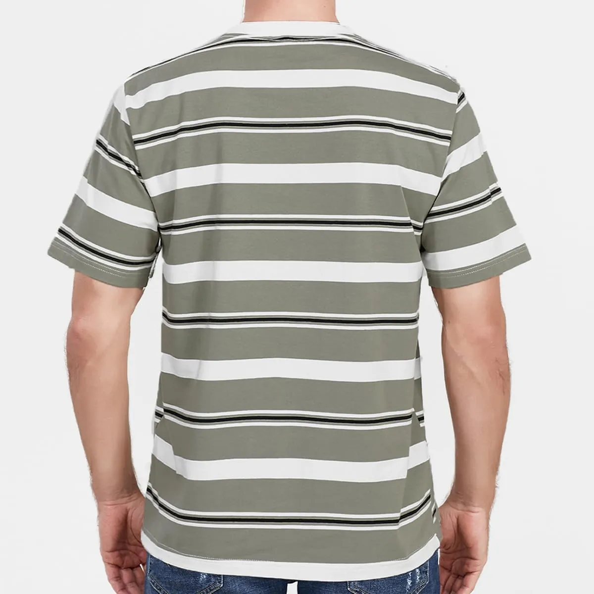 Men's Crew Neck Stripe T-Shirt Loose Short Sleeved Cotton T-Shirt