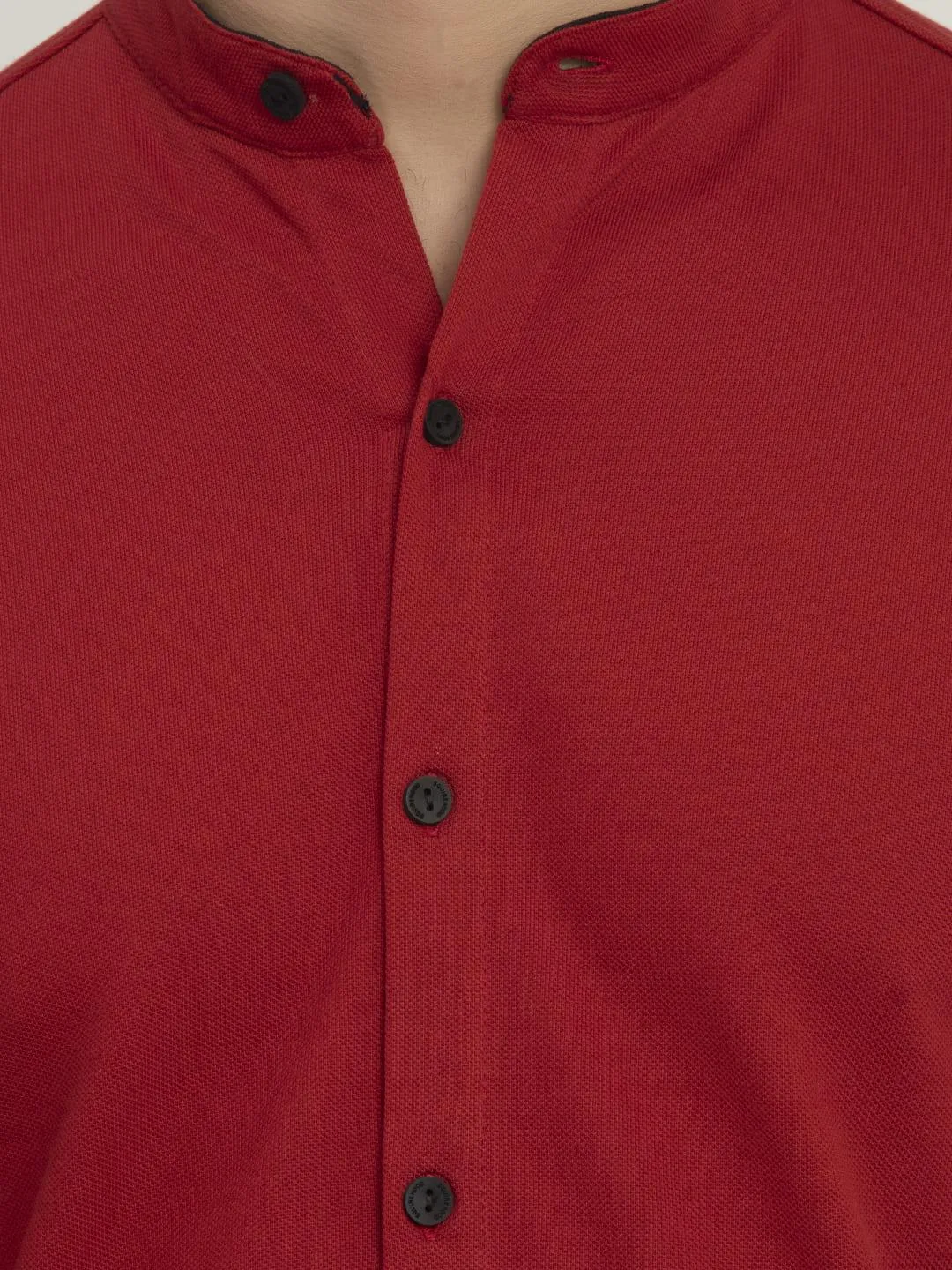 Men's Solid Mandarin Collar Short Sleeve Shirt