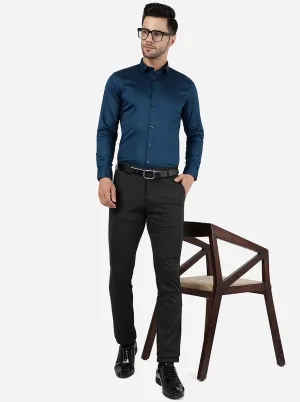 Peacock Blue Striped Slim Fit Party Wear Shirt | Greenfibre