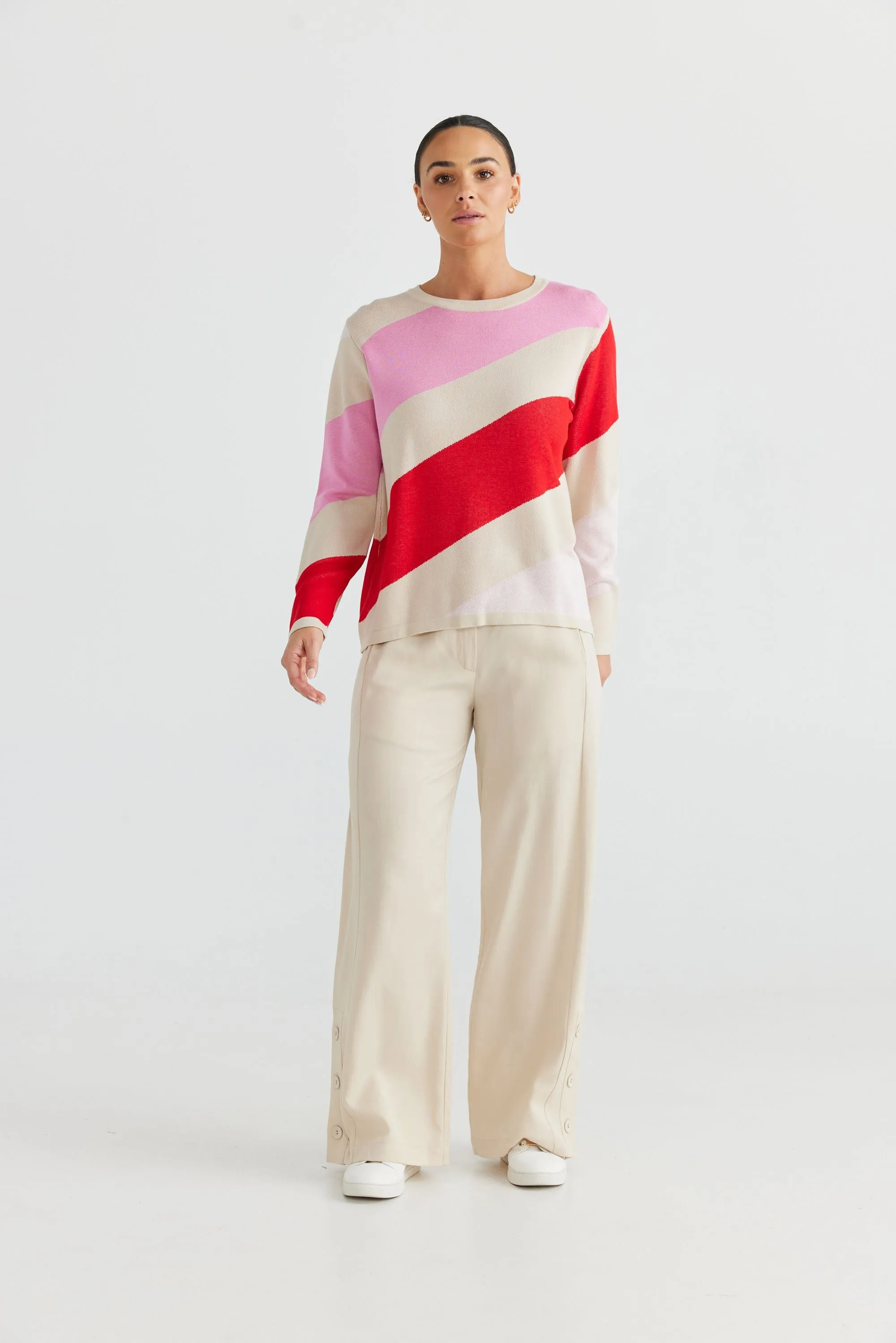 Petra Diagonal Knit (Oat   Pink Multi)
