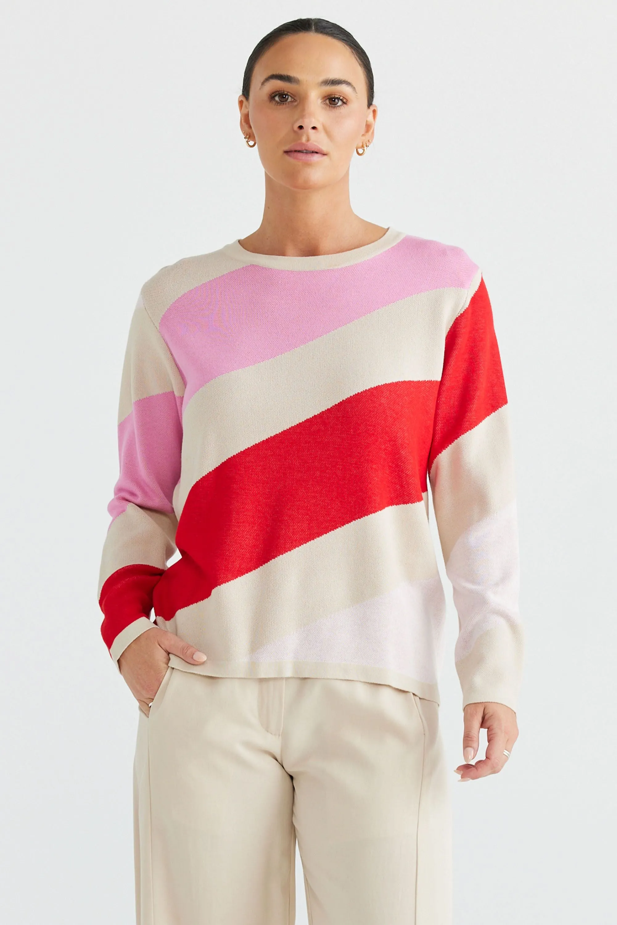 Petra Diagonal Knit (Oat   Pink Multi)