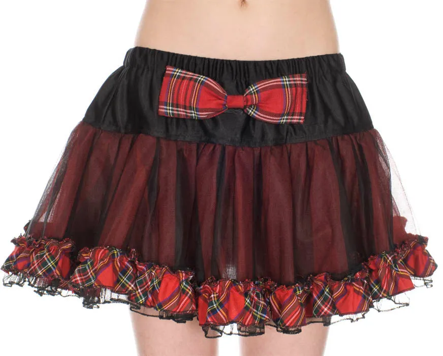 Satin & Mesh Lining Plaid Trim Petticoat
