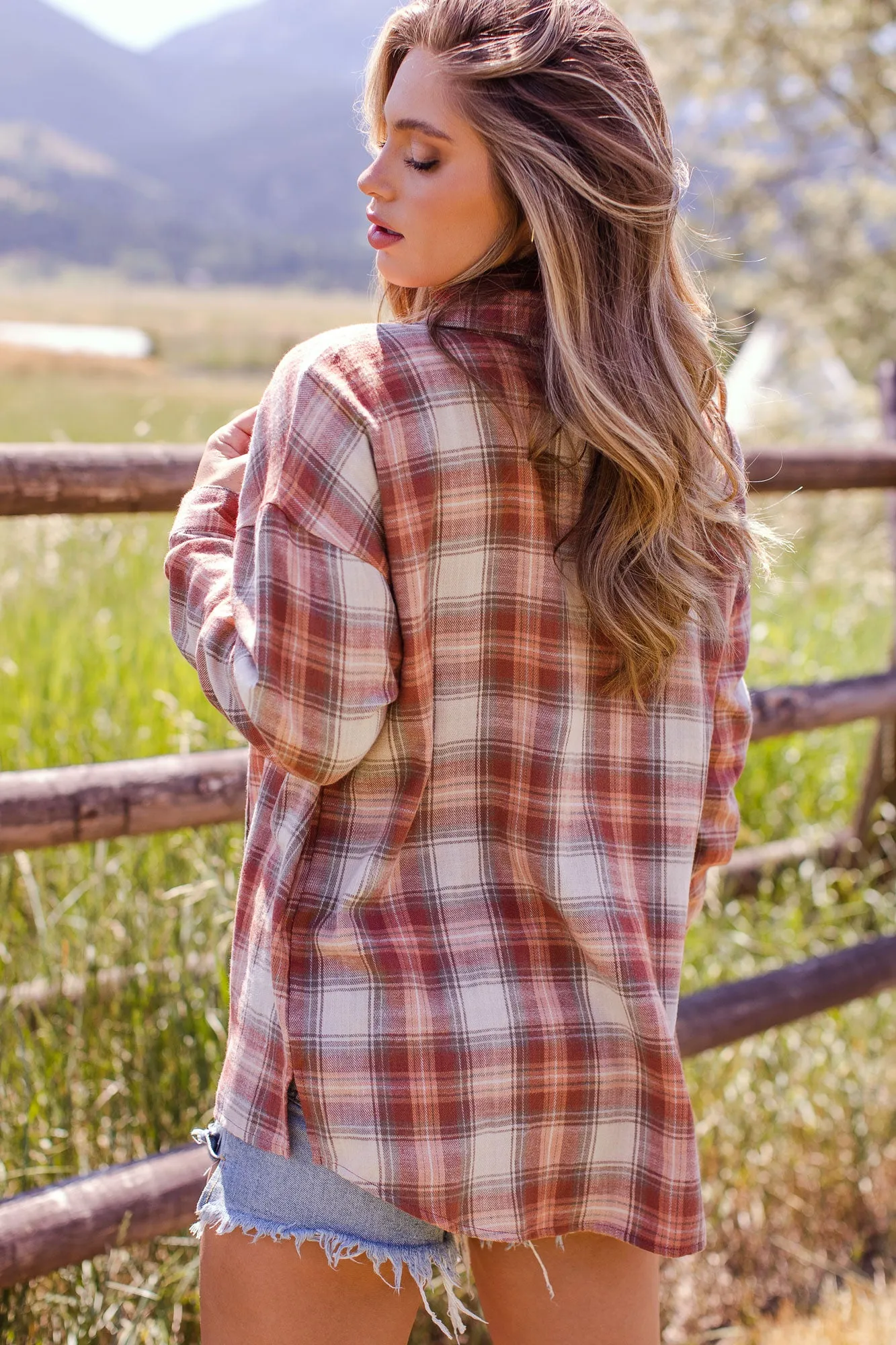 Unbound Rust Plaid Top