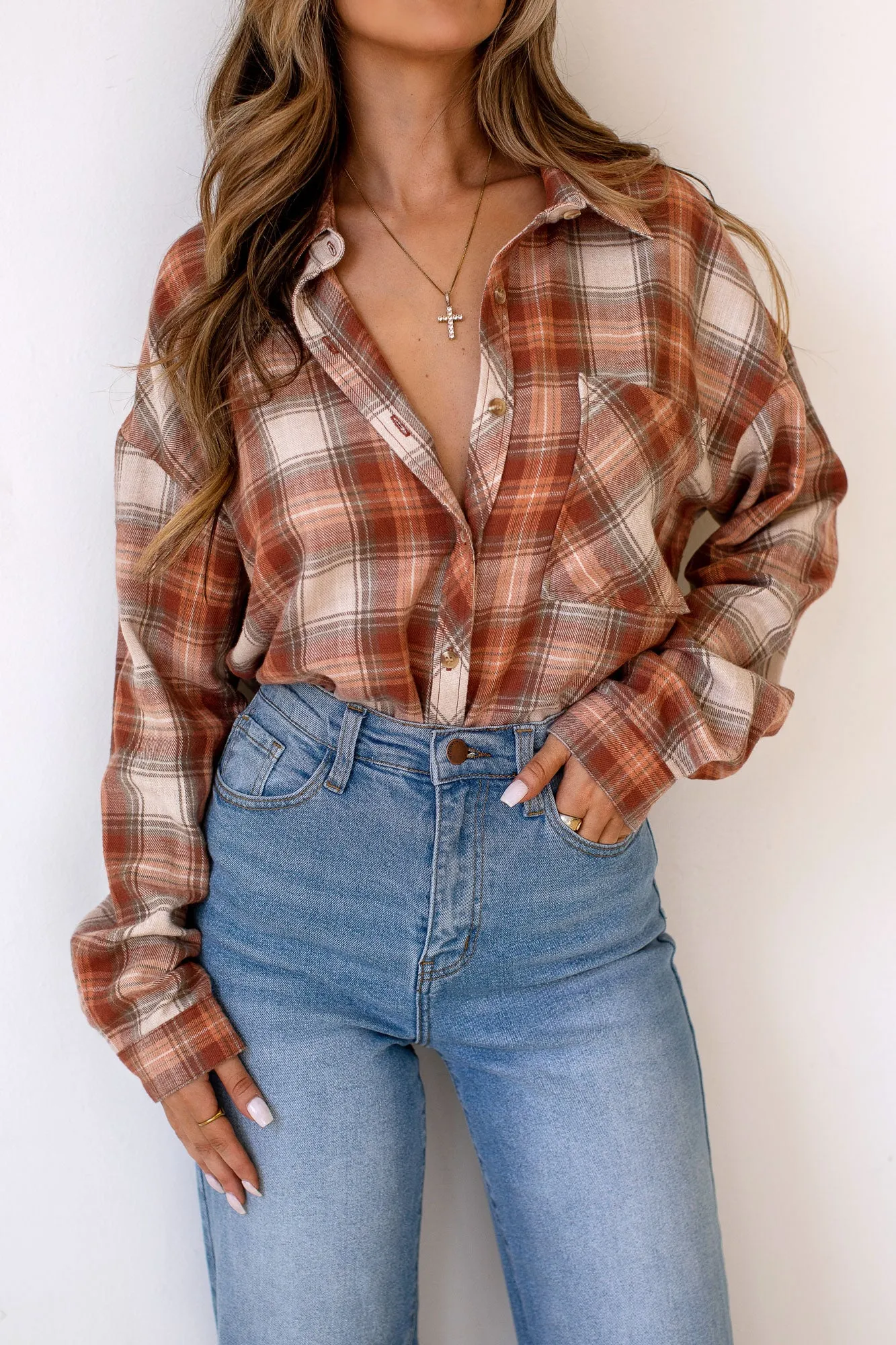 Unbound Rust Plaid Top