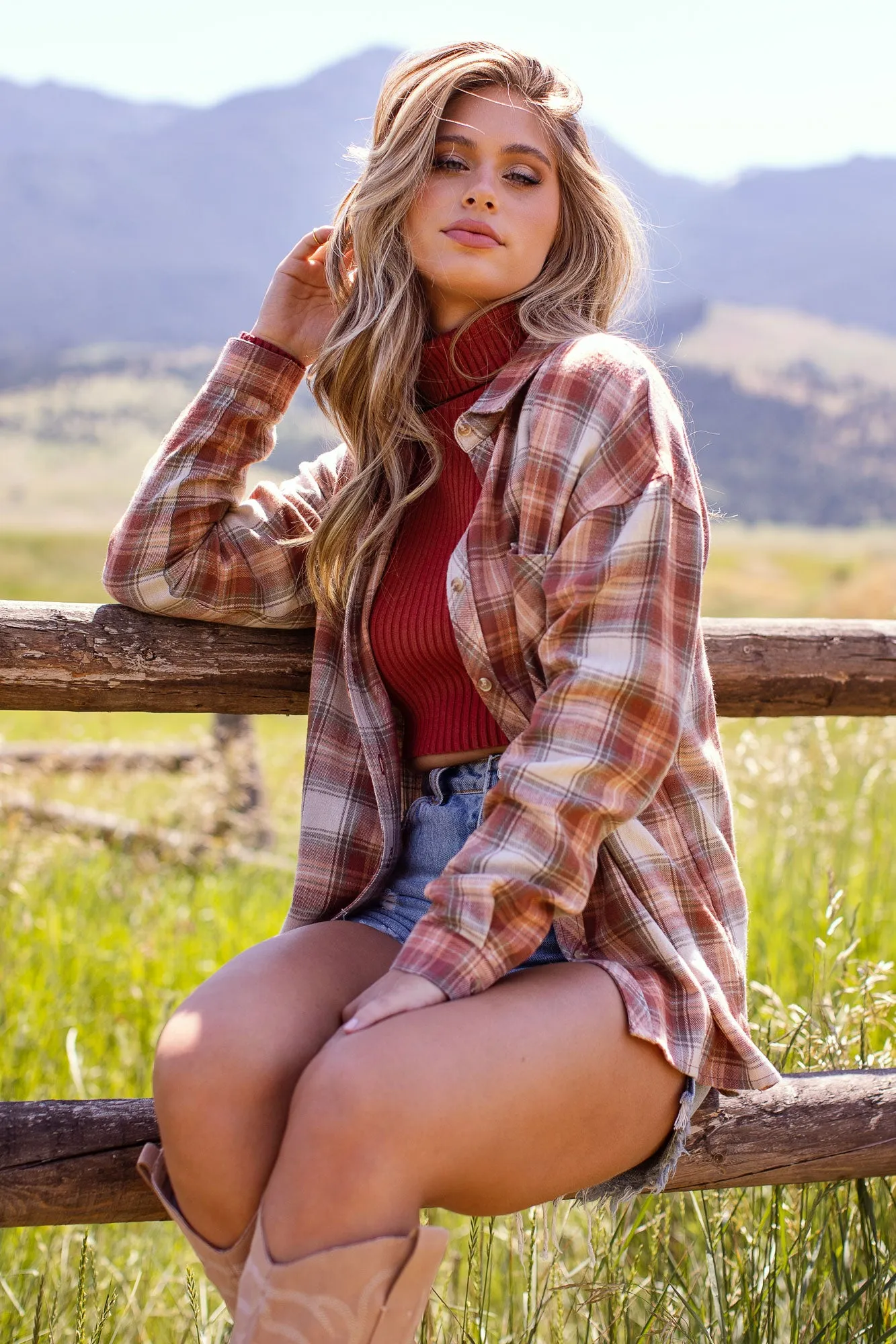 Unbound Rust Plaid Top