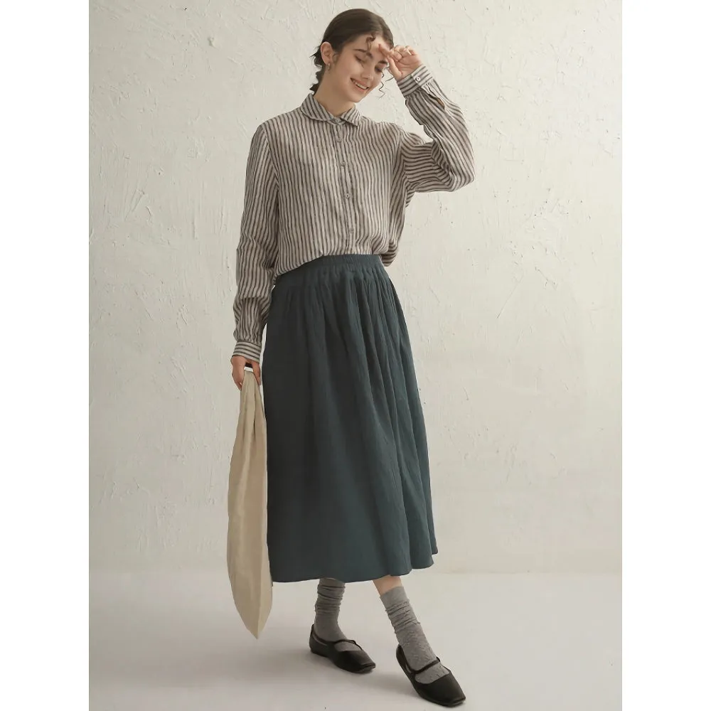 Vintage Striped Cotton Linen Long Sleeve Shirt